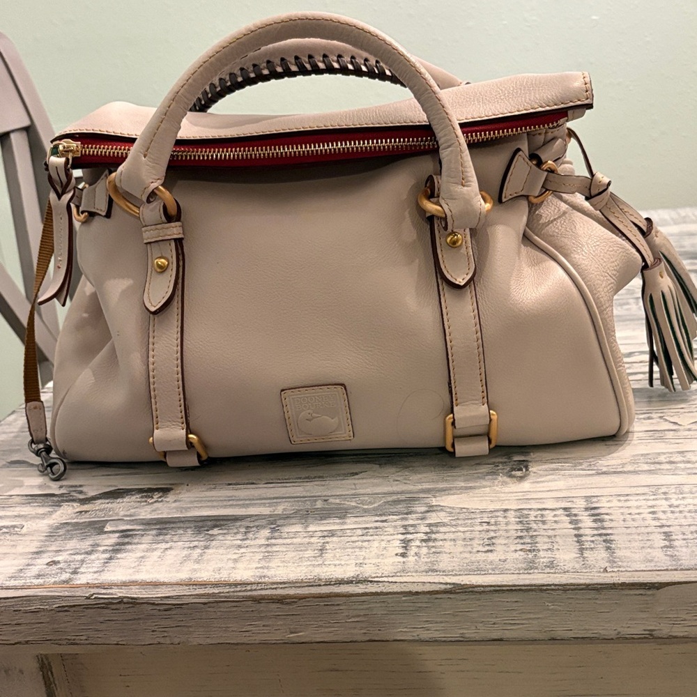 Dooney & Bourke Ecru Satchel with Red Accents